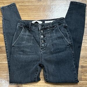 Anthropologie pilcro high rise pleated button fly black skinny ankle jeans 27